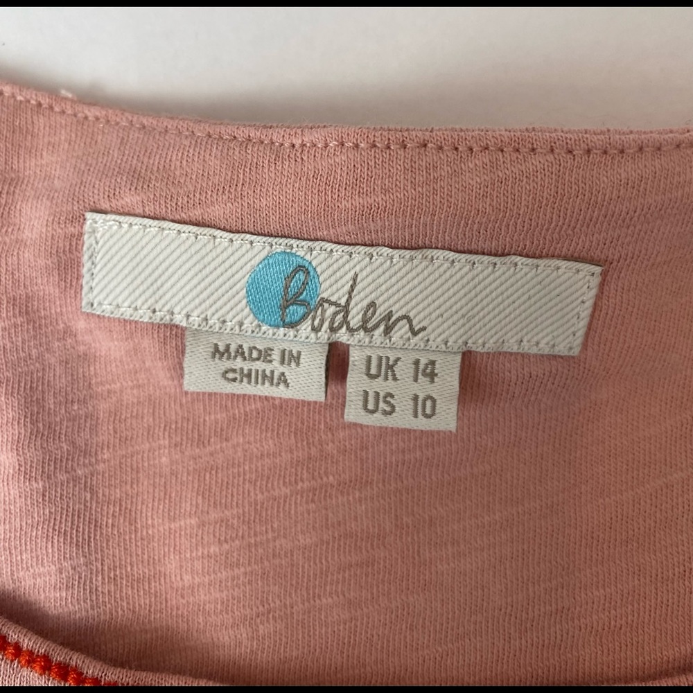 Boden Pink Short Sleeve Embroidered Yoke Tee - Picture 6 of 8